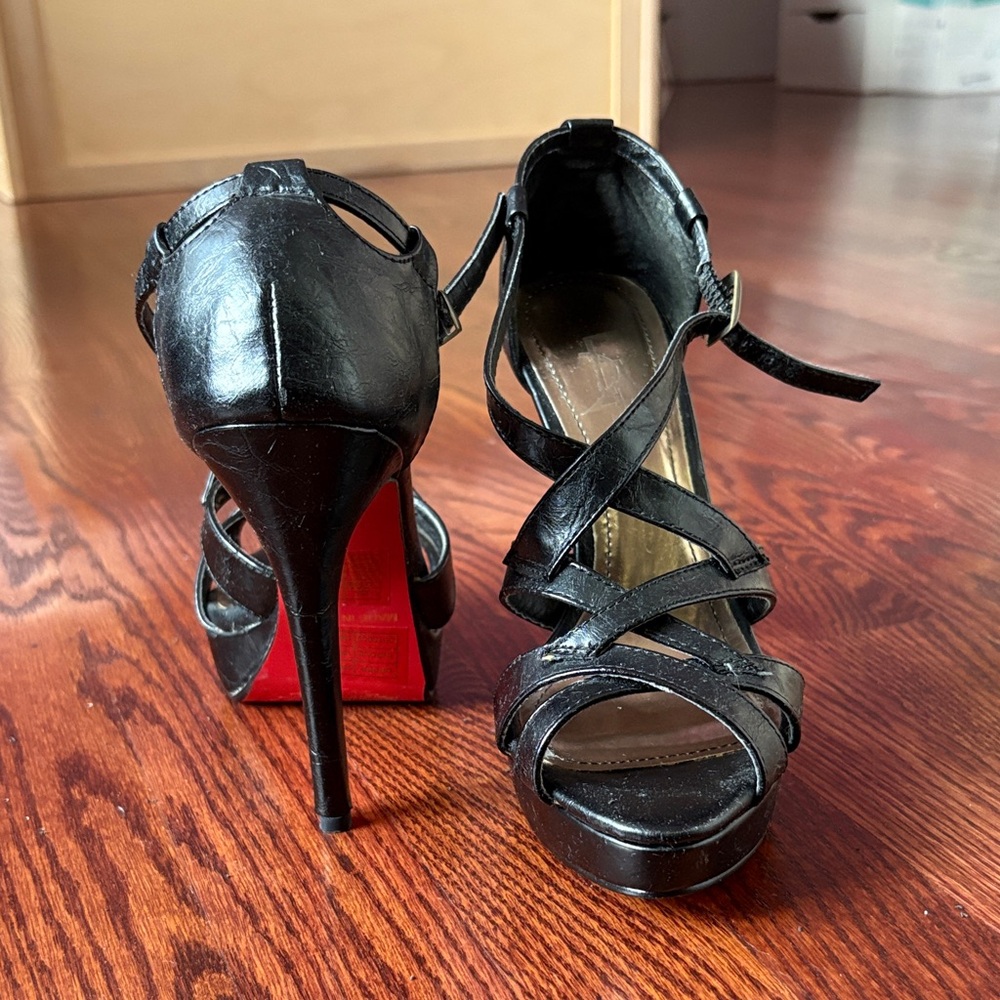 Forever 21 Black Strappy Heels with Red Soles